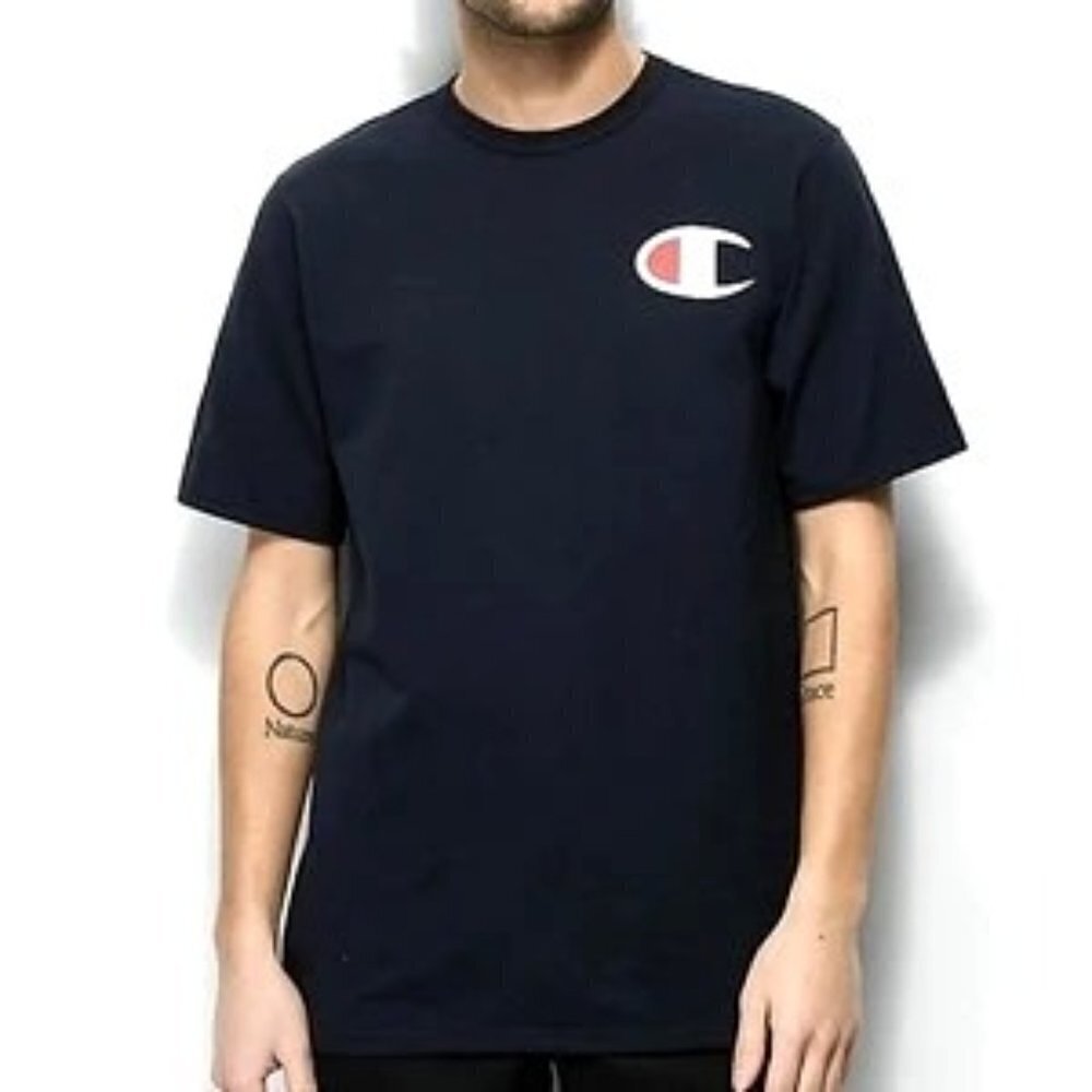 Champion Black Patriotic C Logo Cotton Short Sleeve‎ Crew Neck Tee Size M